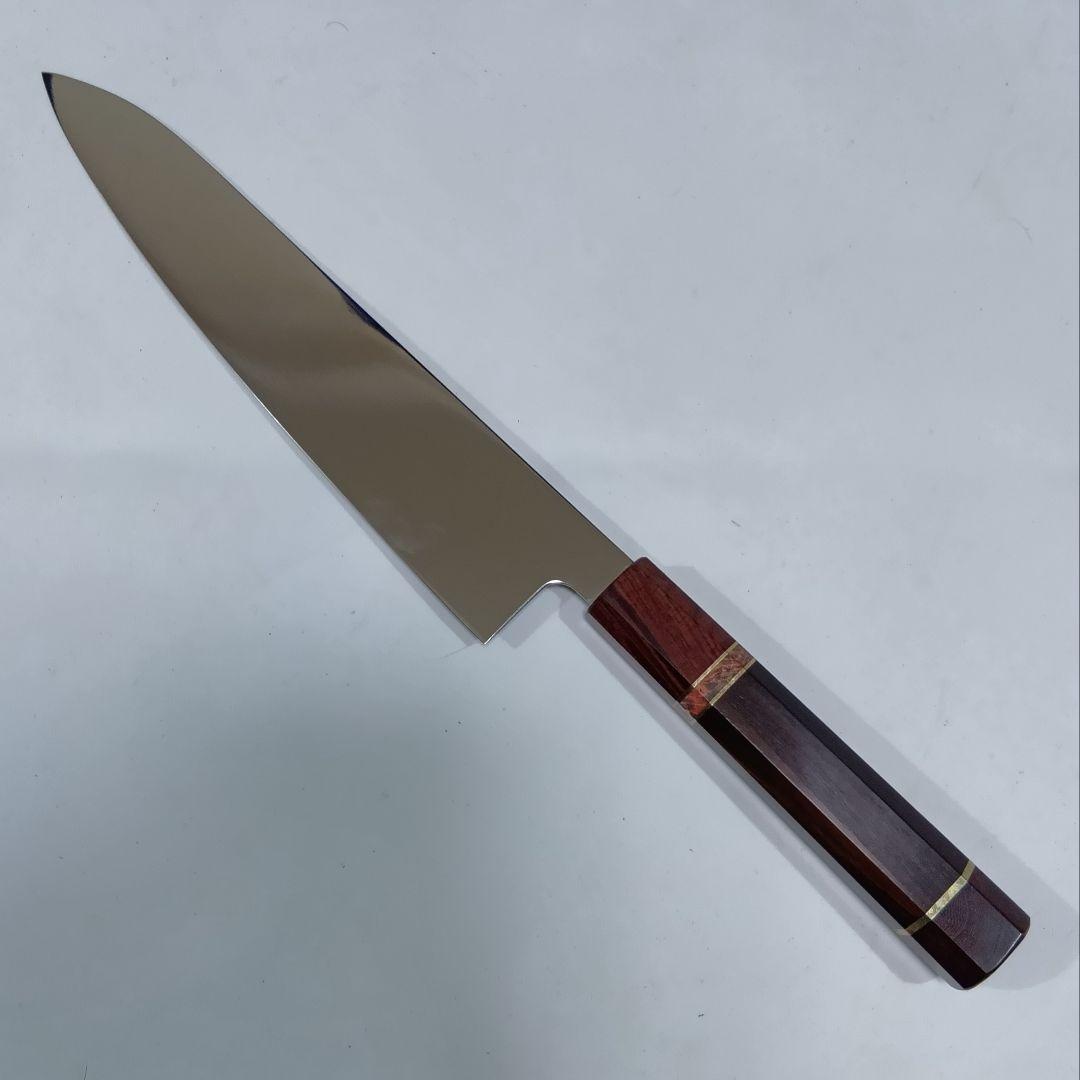 ステン本焼V金10号鋼 全鋼 牛刀 240mm 包丁VG10両刃 紫檀黒檀八角柄