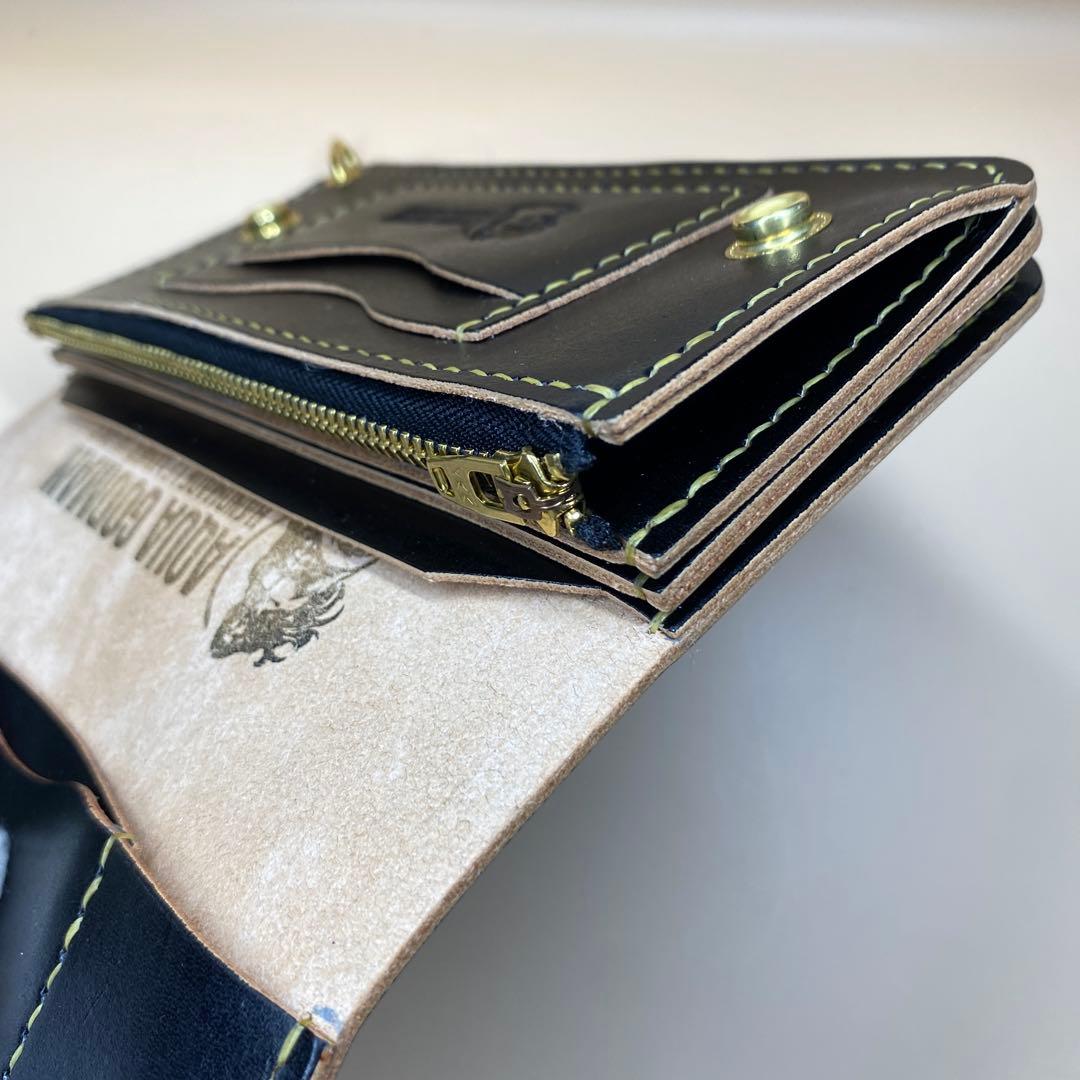 【無骨 茶芯】手染め 丘染め トラッカーウォレット 3層マチ 職人仕上げ 真鍮