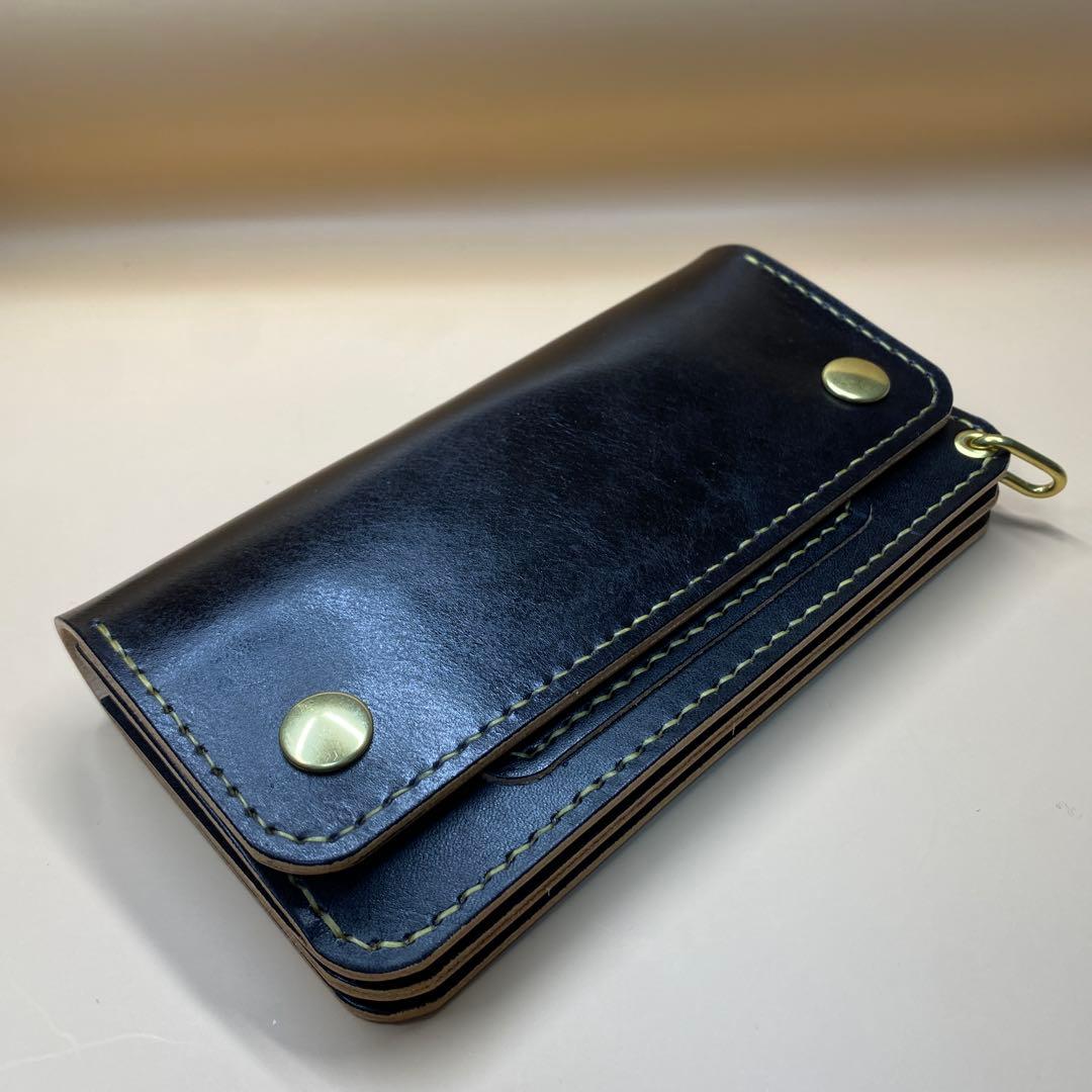 【無骨 茶芯】手染め 丘染め トラッカーウォレット 3層マチ 職人仕上げ 真鍮