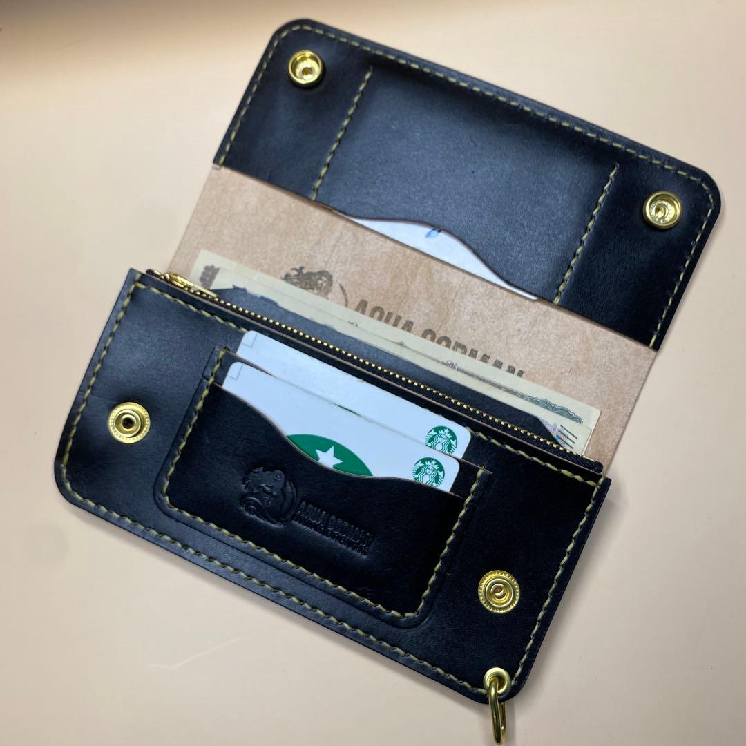 【無骨 茶芯】手染め 丘染め トラッカーウォレット 3層マチ 職人仕上げ 真鍮