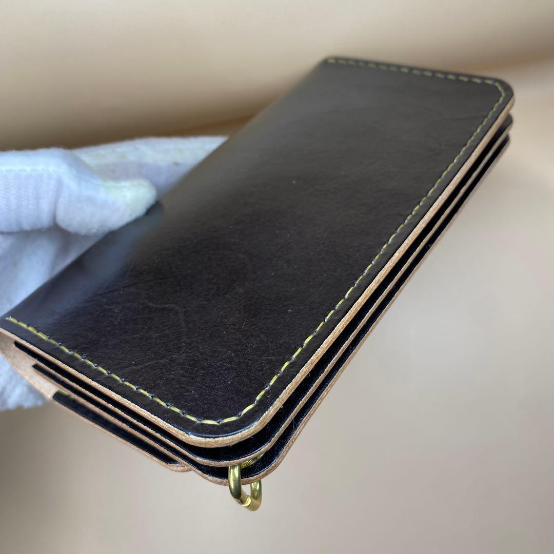 【無骨 茶芯】手染め 丘染め トラッカーウォレット 3層マチ 職人仕上げ 真鍮