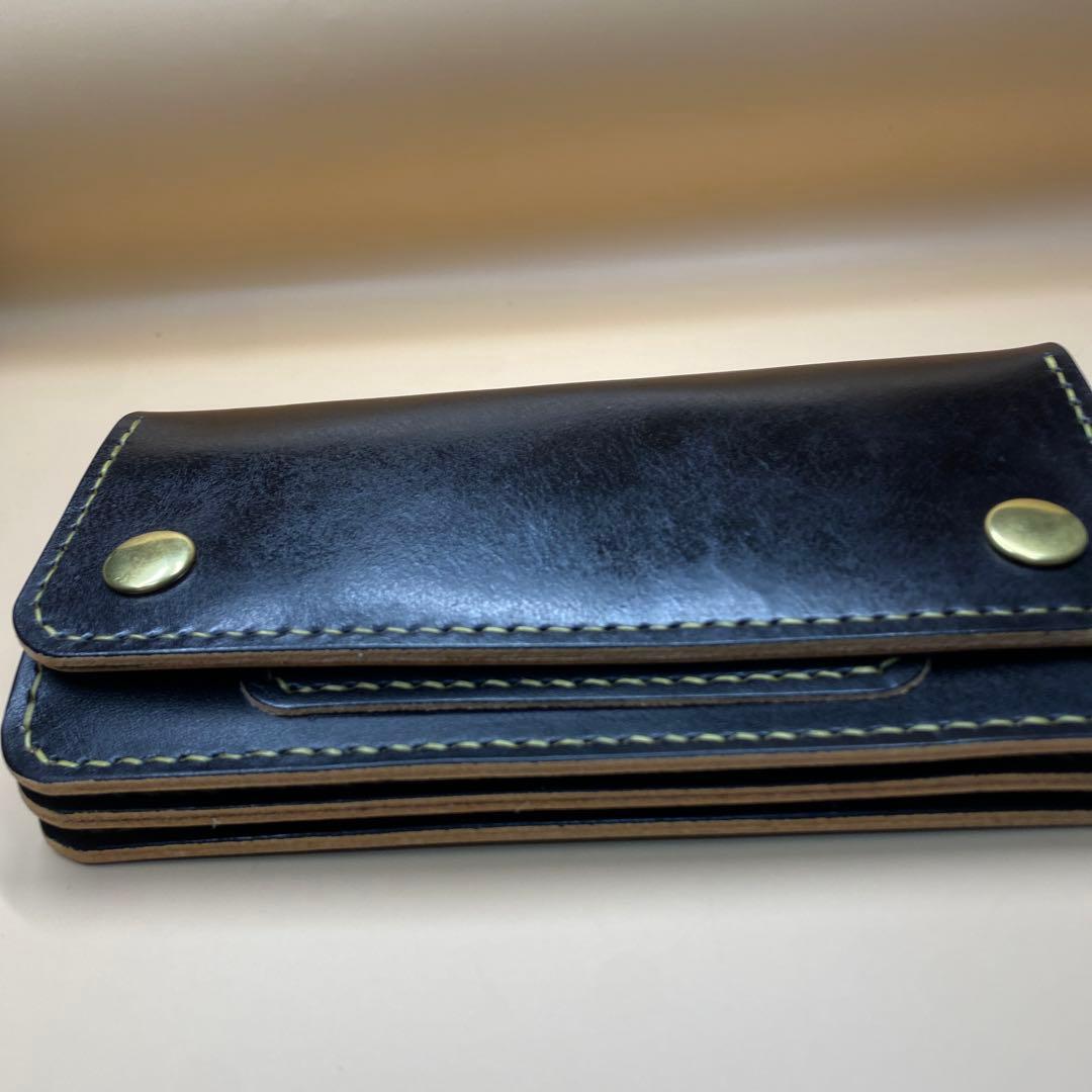 【無骨 茶芯】手染め 丘染め トラッカーウォレット 3層マチ 職人仕上げ 真鍮