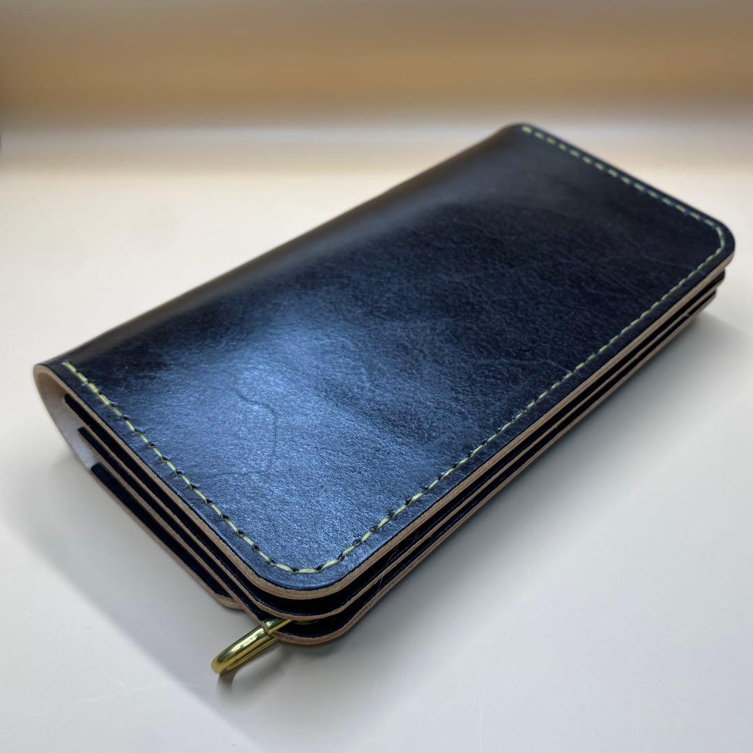 【無骨 茶芯】手染め 丘染め トラッカーウォレット 3層マチ 職人仕上げ 真鍮