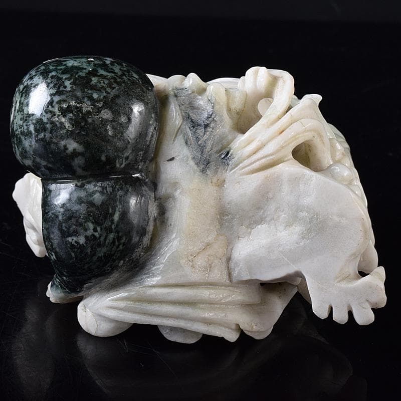 中国　玉石翡翠彫刻　福禄寿像　置物　約1307g　M　R8291