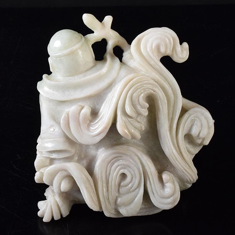 中国　玉石翡翠彫刻　福禄寿像　置物　約1307g　M　R8291