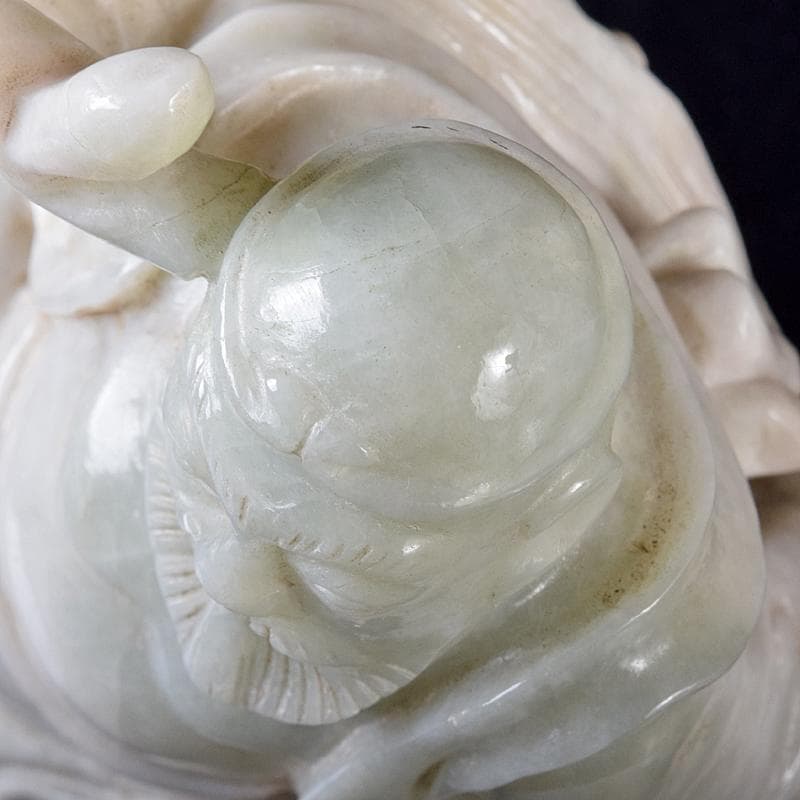 中国　玉石翡翠彫刻　福禄寿像　置物　約1307g　M　R8291