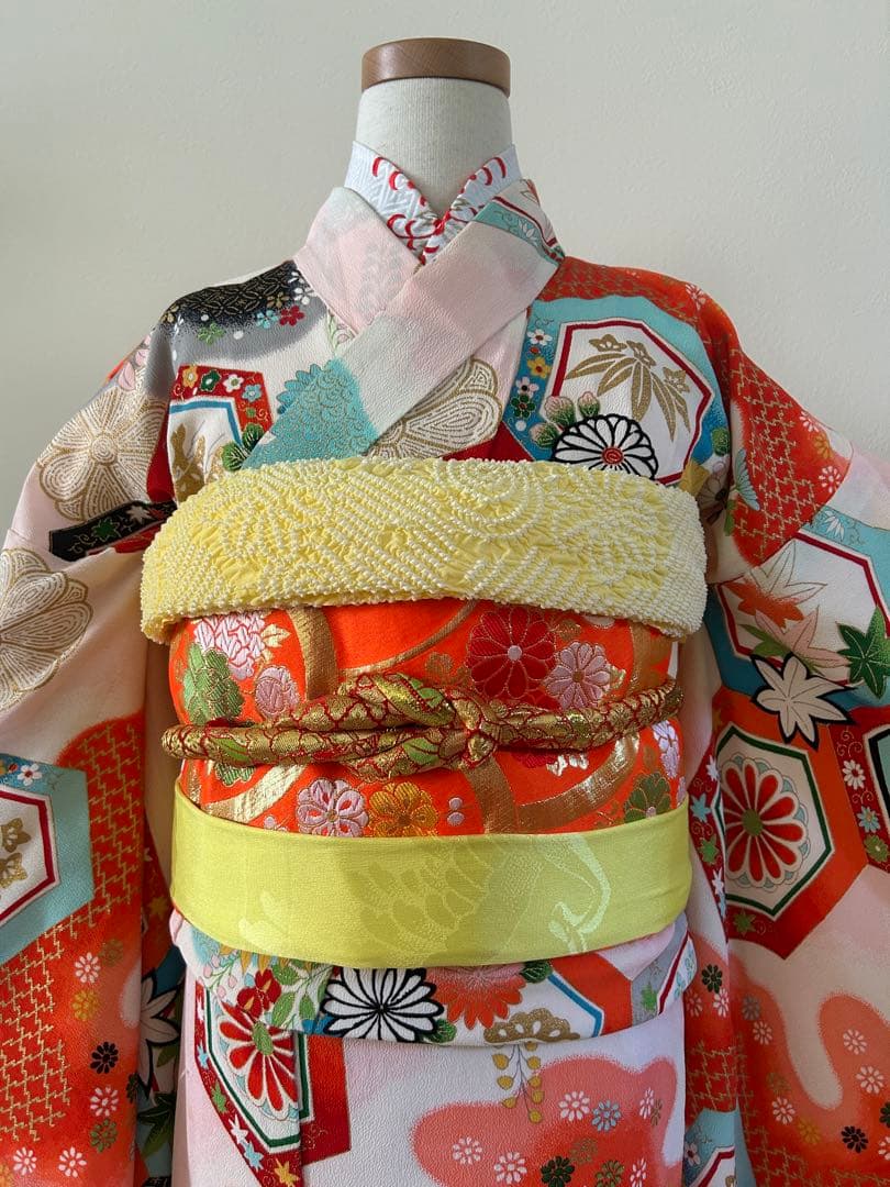 7歳　七五三　アンティーク着物、帯、帯揚げ、帯締め　しごきセット