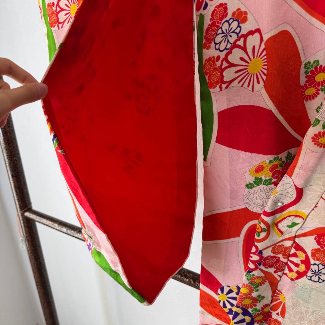 しつけ付　着物　正絹　ピンク　赤　七五三　子供着物　150裄59 アンティーク