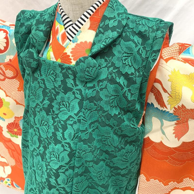 602ag4□七五三 お宮参り 三歳 女児 着物&レース被布 鼓□状態良好