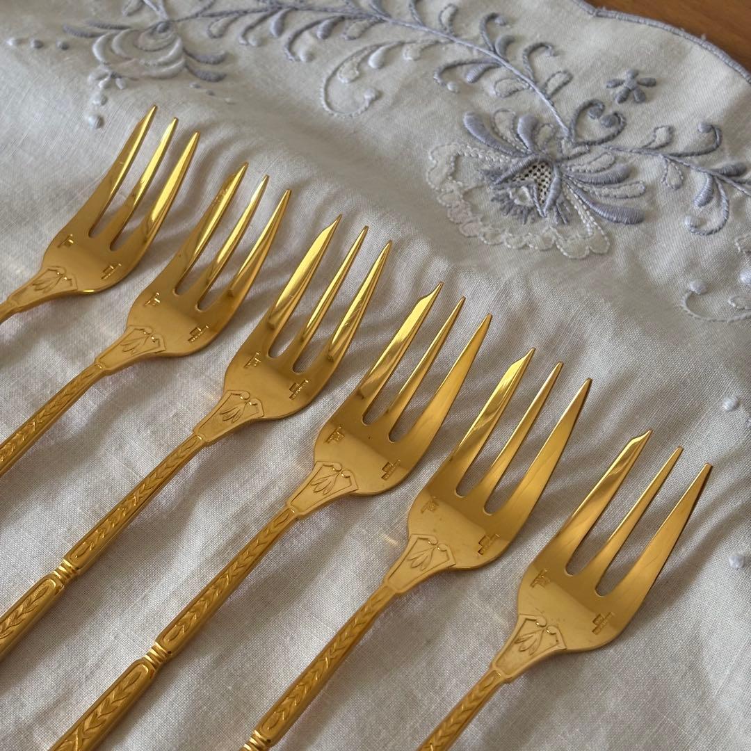 クリストフル ナターシャ6本 24金プレート デザートフォーク フランス 廃盤