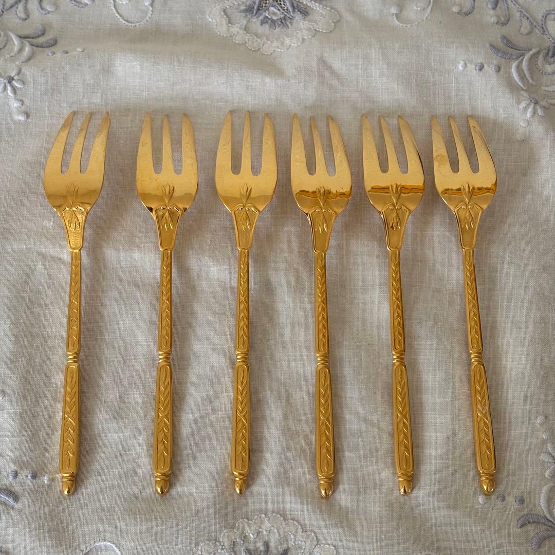 クリストフル ナターシャ6本 24金プレート デザートフォーク フランス 廃盤