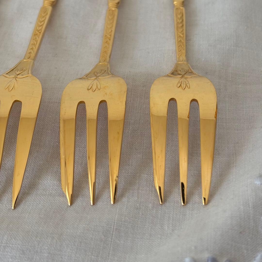 クリストフル ナターシャ6本 24金プレート デザートフォーク フランス 廃盤