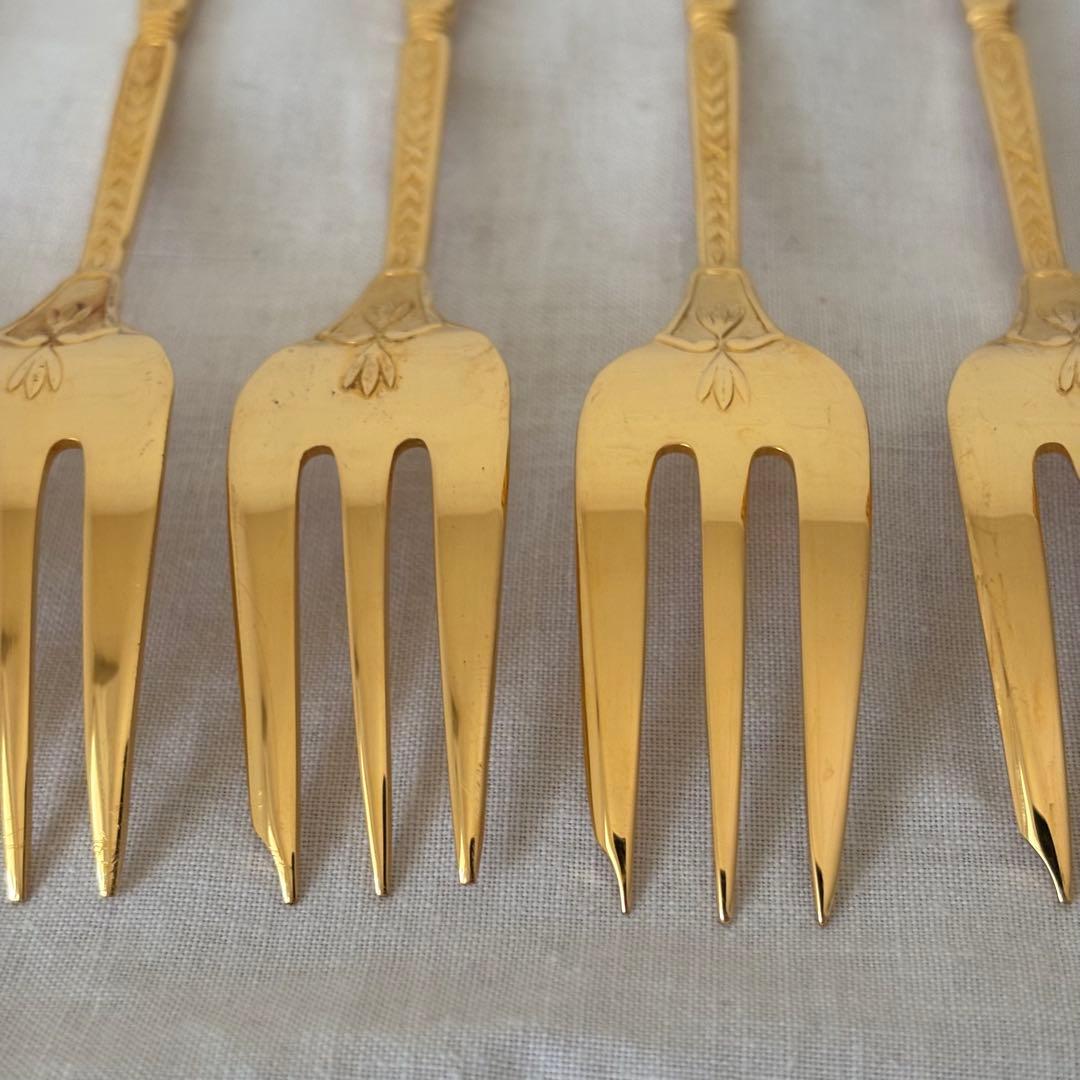 クリストフル ナターシャ6本 24金プレート デザートフォーク フランス 廃盤