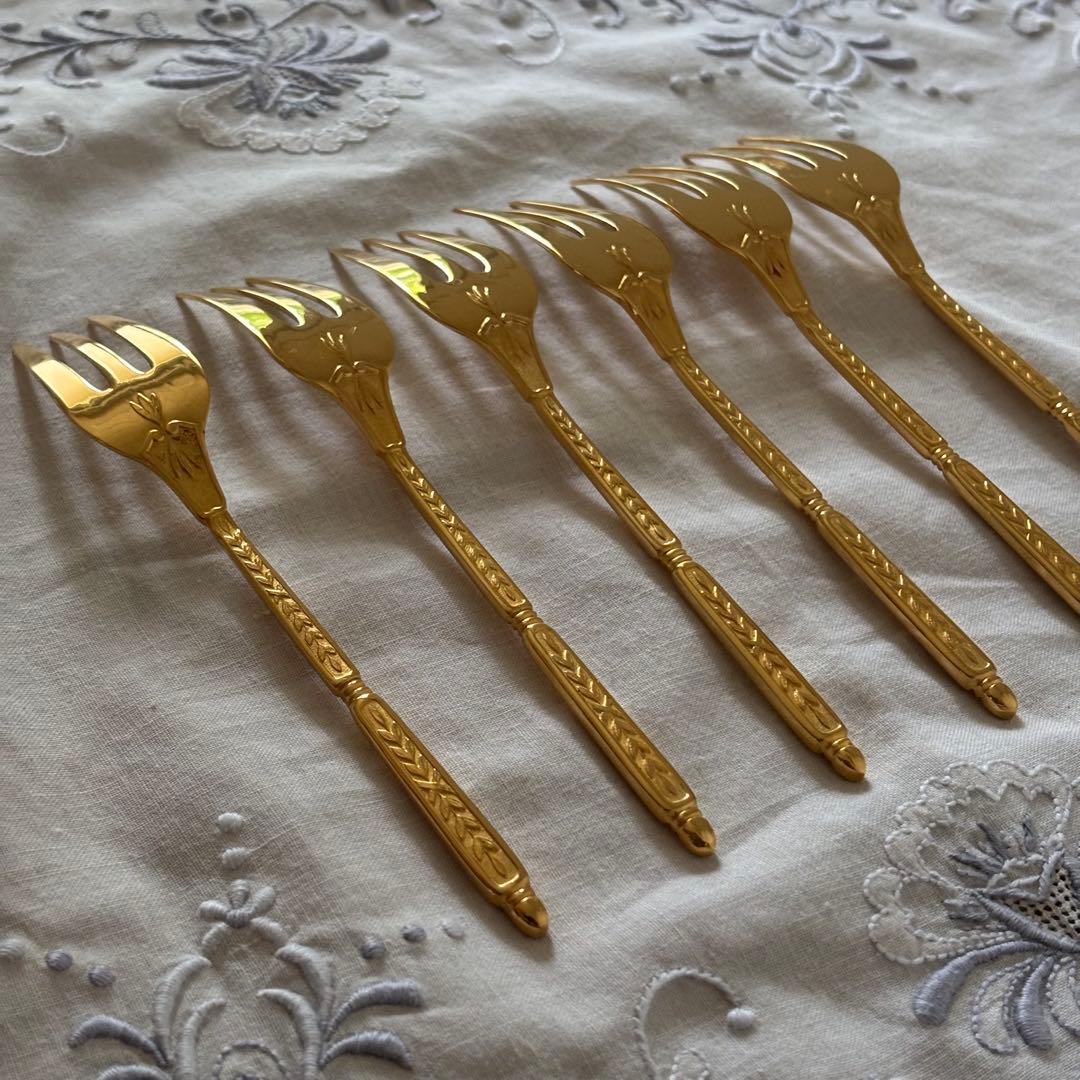 クリストフル ナターシャ6本 24金プレート デザートフォーク フランス 廃盤