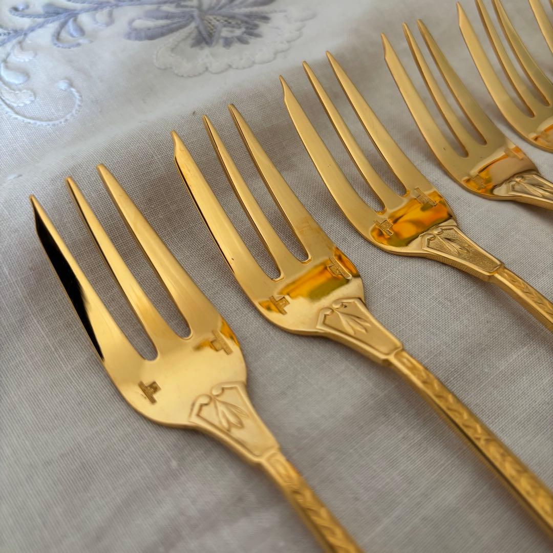 クリストフル ナターシャ6本 24金プレート デザートフォーク フランス 廃盤