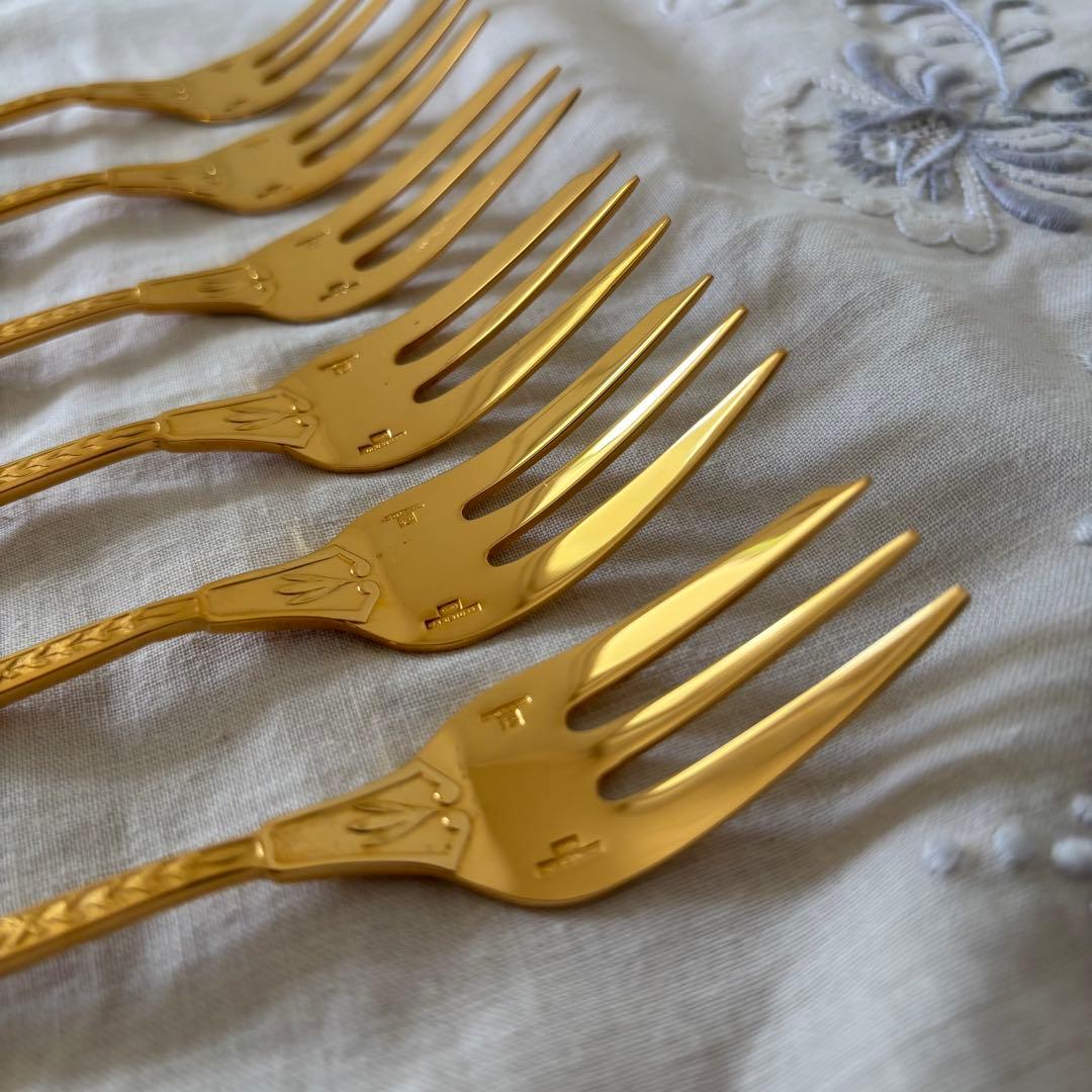 クリストフル ナターシャ6本 24金プレート デザートフォーク フランス 廃盤