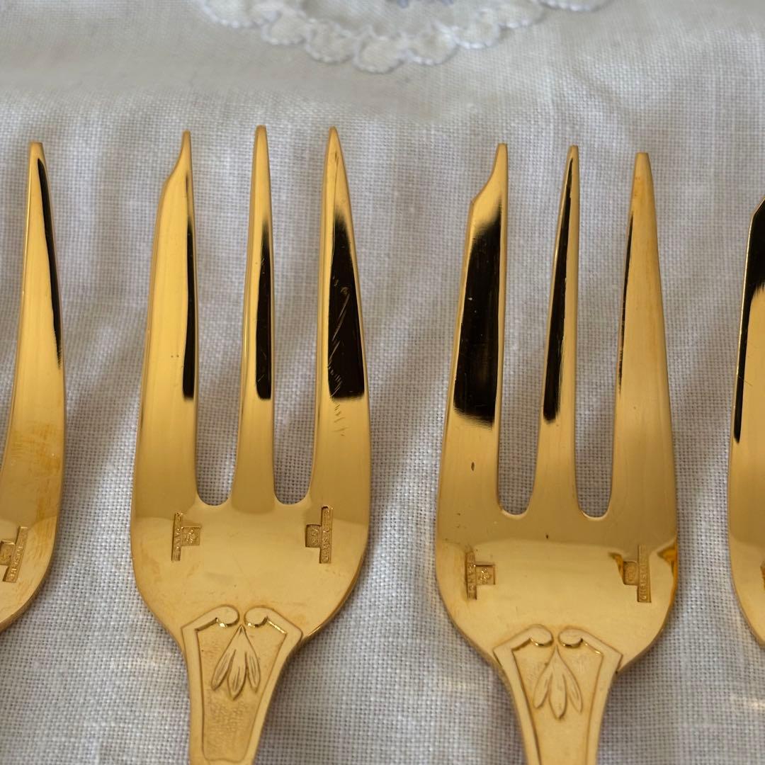 クリストフル ナターシャ6本 24金プレート デザートフォーク フランス 廃盤