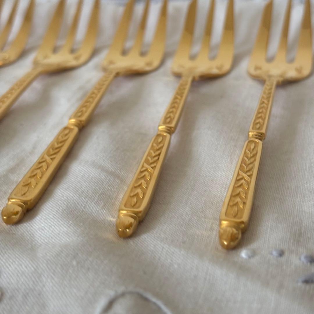 クリストフル ナターシャ6本 24金プレート デザートフォーク フランス 廃盤