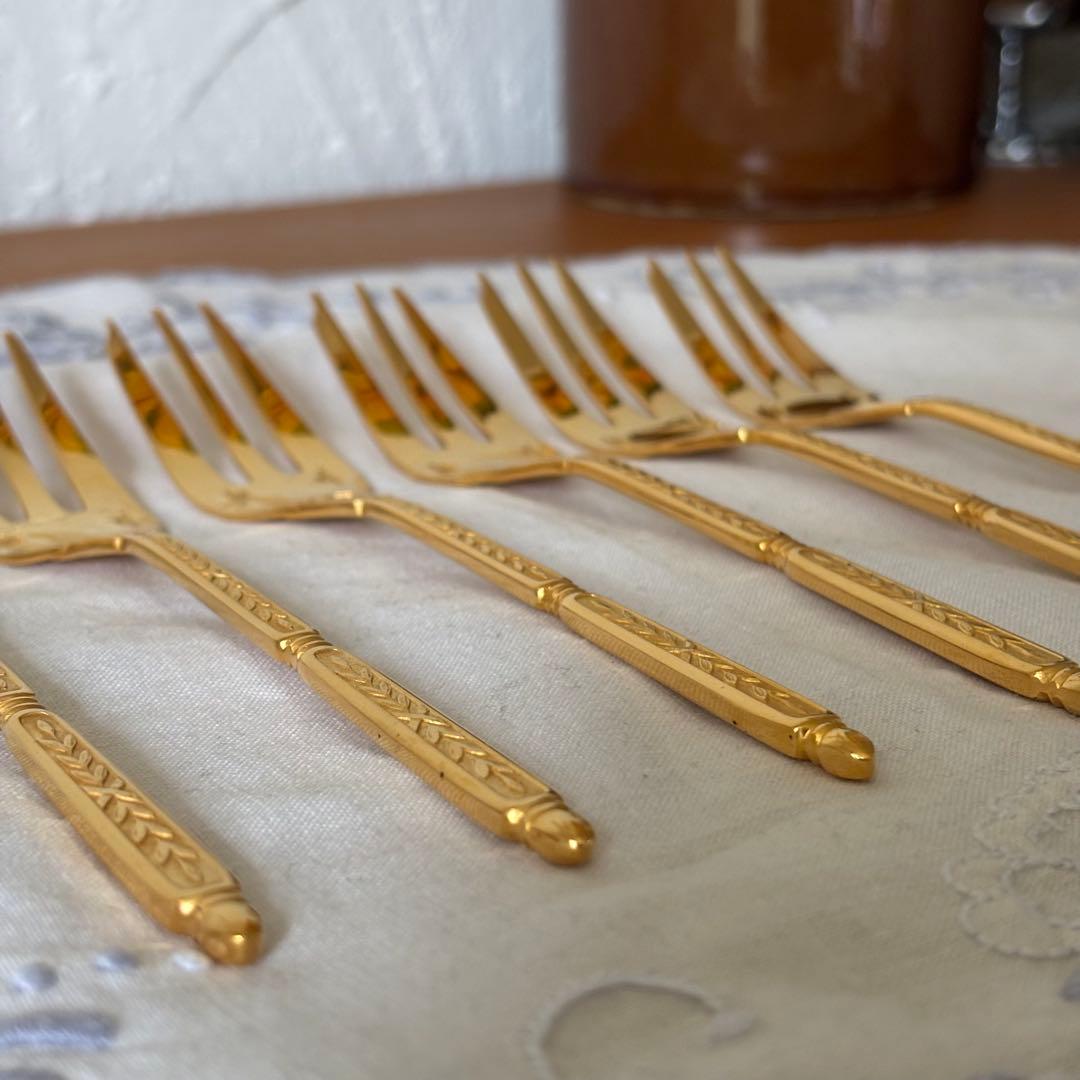クリストフル ナターシャ6本 24金プレート デザートフォーク フランス 廃盤