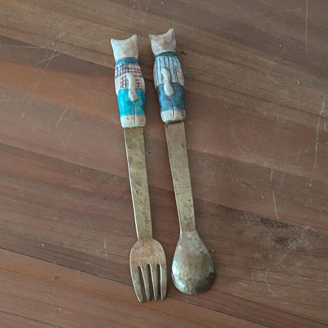 お値下げ…ttoさん中村かおりさんコラボ　真鍮と陶器のカトラリーセット　猫　ねこ