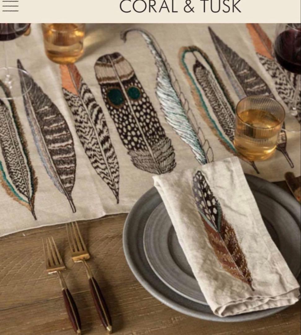 CORAL &TUSK Feathers 羽 テーブルランナー 保存袋付き - メルカリ