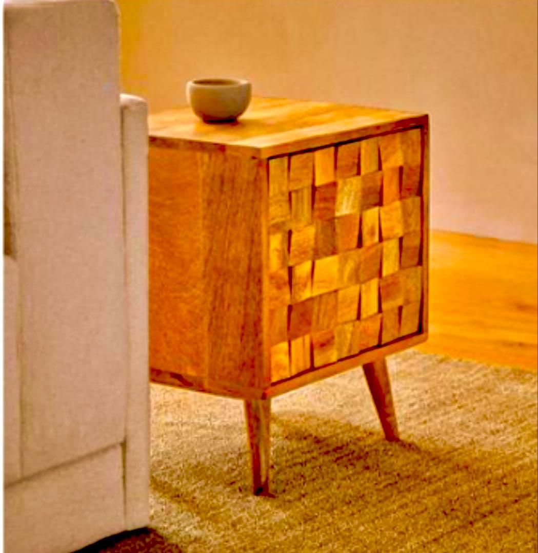 ★ZARA スクエアーウッドヘッドサイドテーブル木製