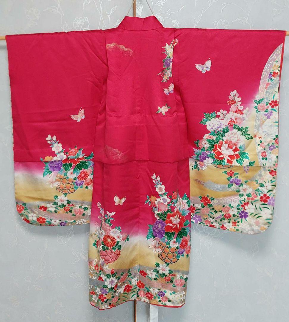 NA352アンティーク子供着物正絹七五三3歳用着丈89センチ裄丈46センチ