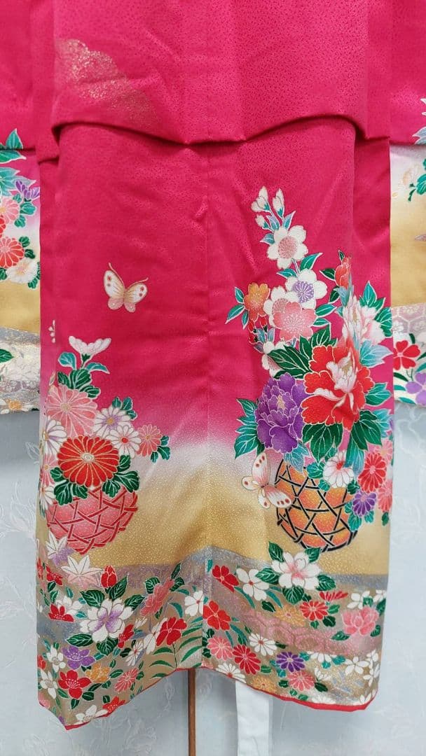 NA352アンティーク子供着物正絹七五三3歳用着丈89センチ裄丈46センチ