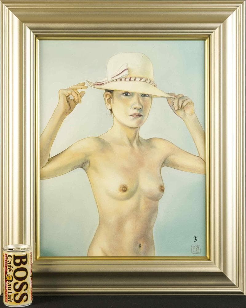 高塚省吾　油彩　肉筆『光の季節』表と裏サイン　共シール　F6号　額装　b806