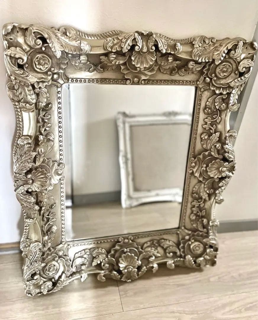 壁掛け　大型　ミラー　アンティーク　ロココ調　シャビーシック