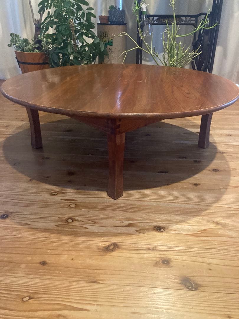 昭和レトロ　古い木製丸ローテーブル　折畳丸ちゃぶ台12直径890