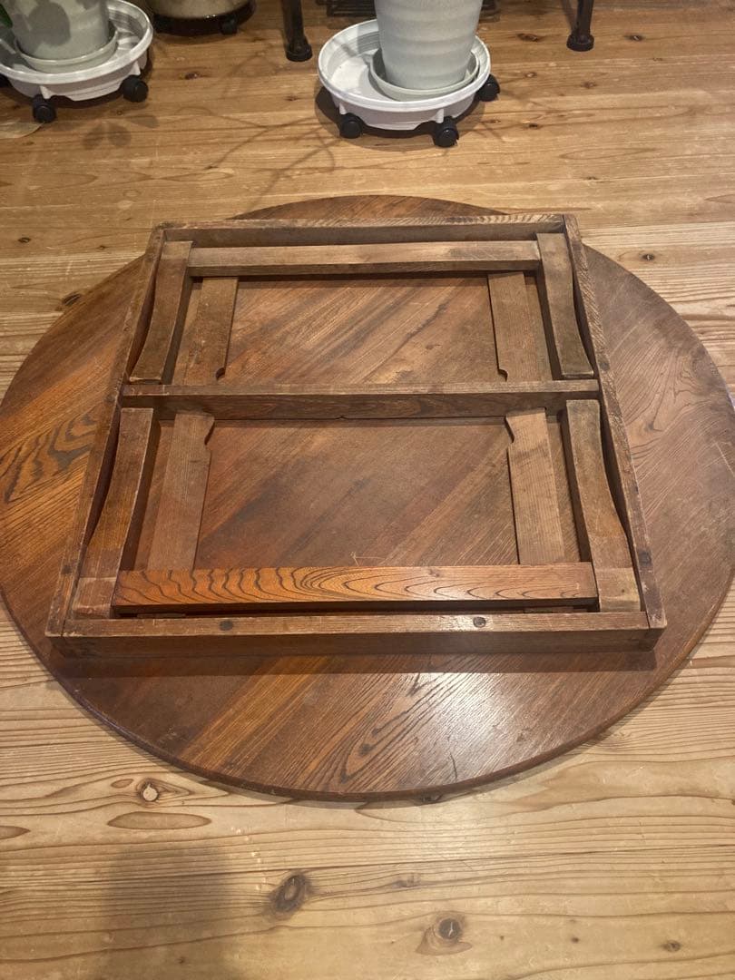昭和レトロ　古い木製丸ローテーブル　折畳丸ちゃぶ台12直径890