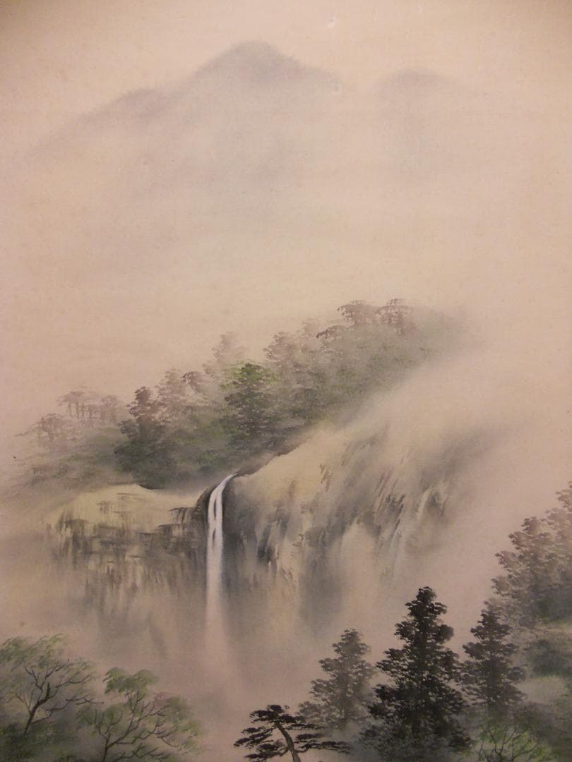 掛け軸 英仙 彩色山水 絹本 希少 軸装 茶道具 掛軸 美品 です。