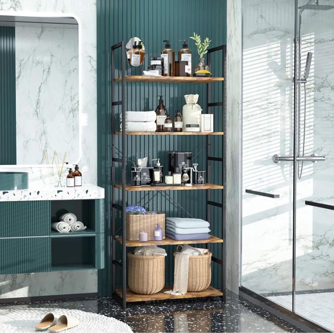 オープンシェルフ ラック 多機能収納 キッチンラック 本棚 木製 シェルフ 5段