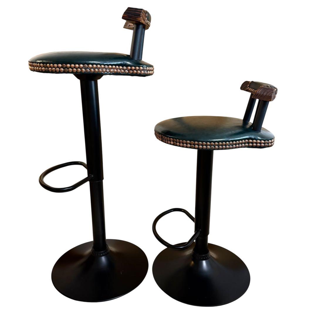 【ヴィンテージ】回転式 バーチェア 2脚セット 昇降式 カウンターチェア レトロ