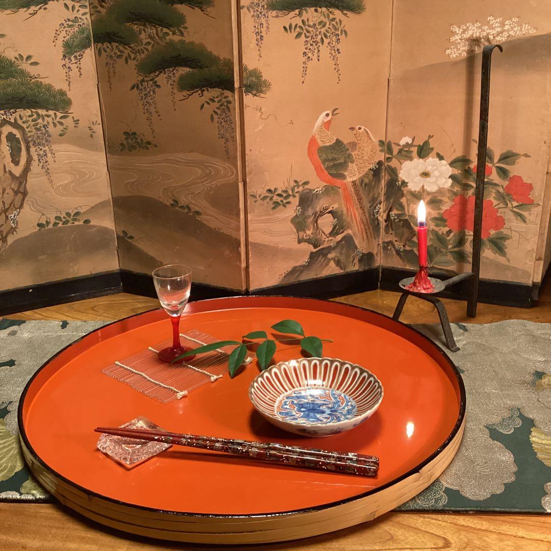 A1007 大聖寺伊万里　赤絵　染錦手　菊形　　５枚