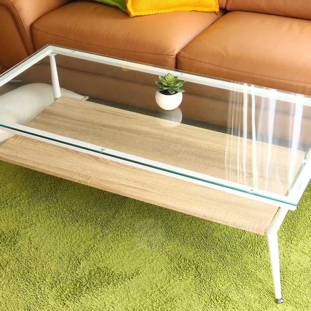 ガラス天板リビングテーブル ホワイトナチュラル W120
