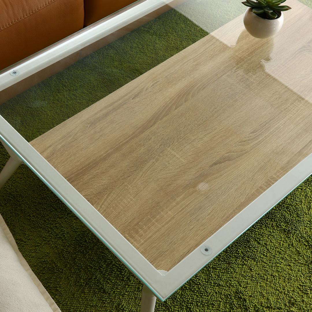 ガラス天板リビングテーブル ホワイトナチュラル W120