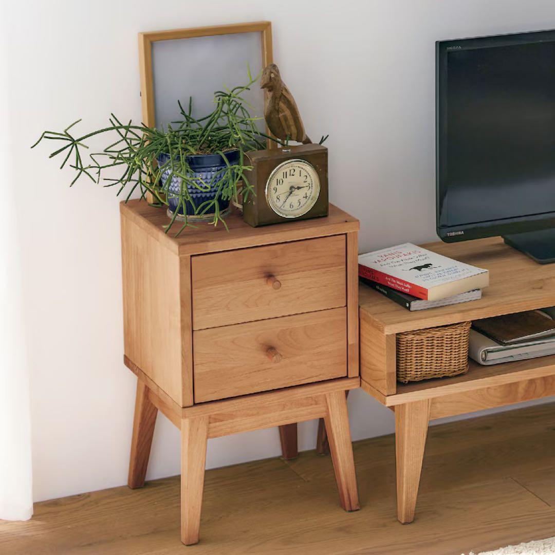 【新品未使用】 ベルメゾン サイドテーブル 天然木 アルダー材 サイドチェスト