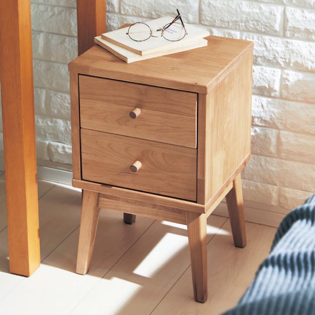 【新品未使用】 ベルメゾン サイドテーブル 天然木 アルダー材 サイドチェスト