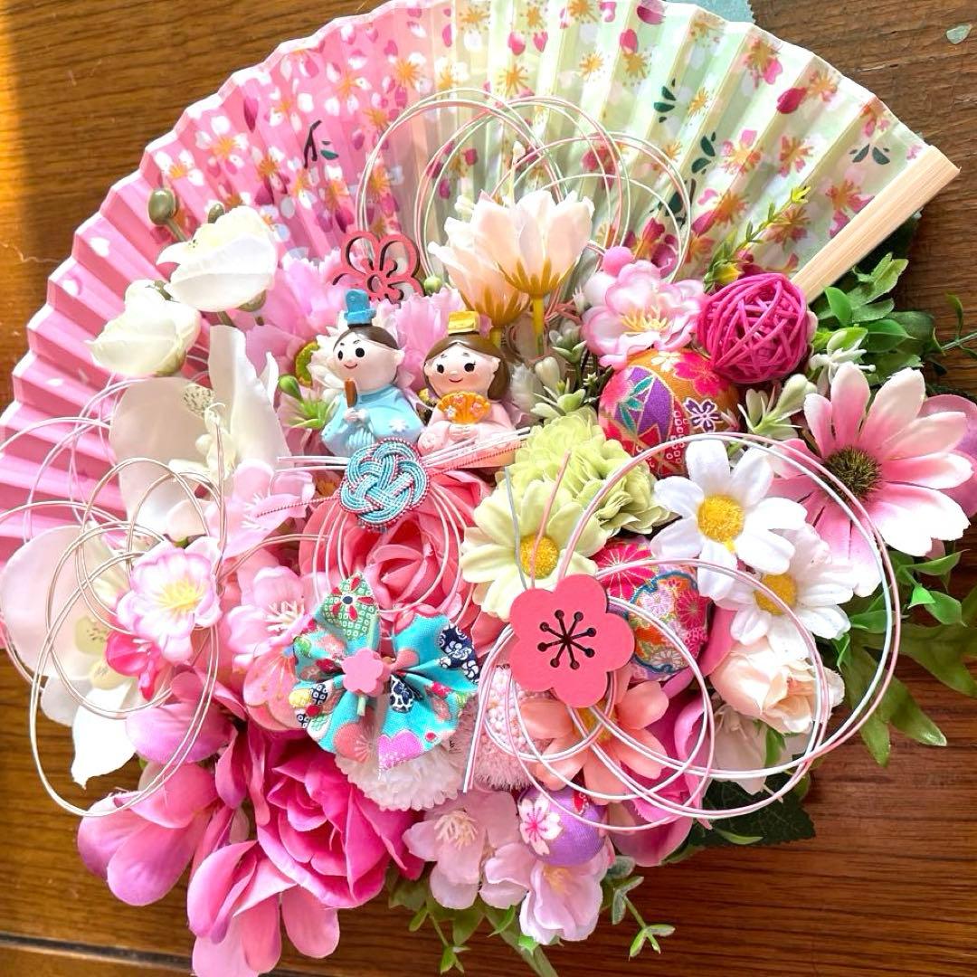 ピンクの花の扇形リース❣️ayu❣️3点セット❣️