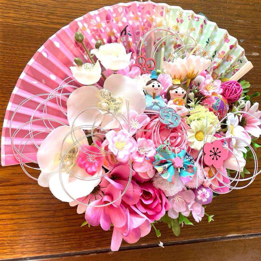 ピンクの花の扇形リース❣️ayu❣️3点セット❣️