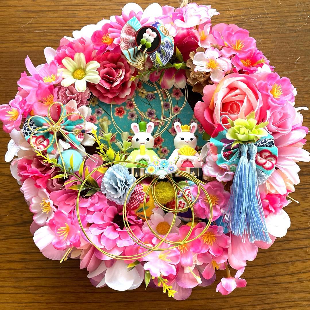 ピンクの花の扇形リース❣️ayu❣️3点セット❣️