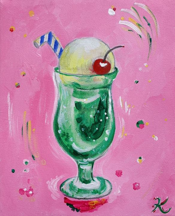 ☆『くりーむそーだ』 絵画 原画 クリームソーダ 喫茶 夏 F3キャンバス
