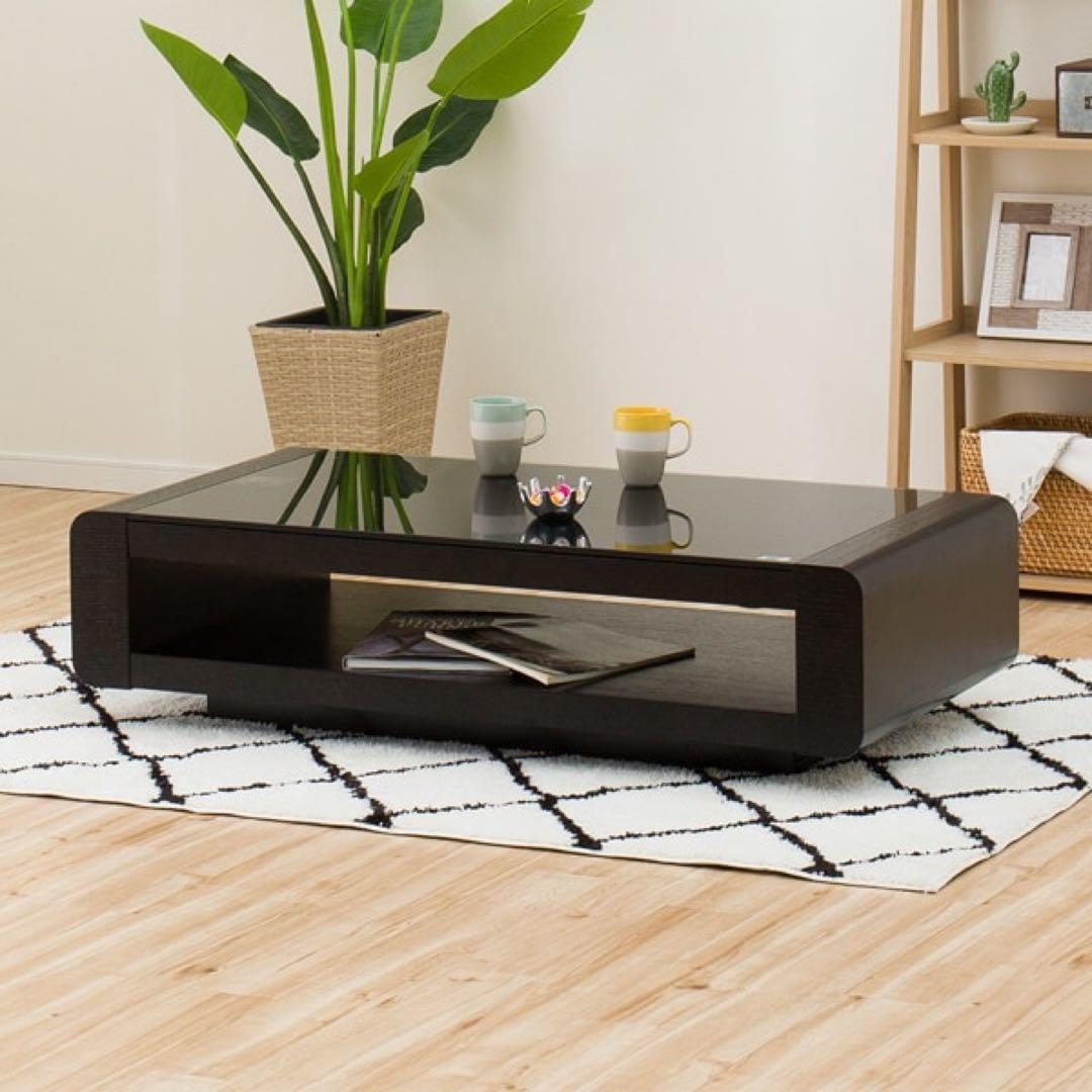 【極美品】 [幅120cm]ローテーブル ブラックガラス ベルネF