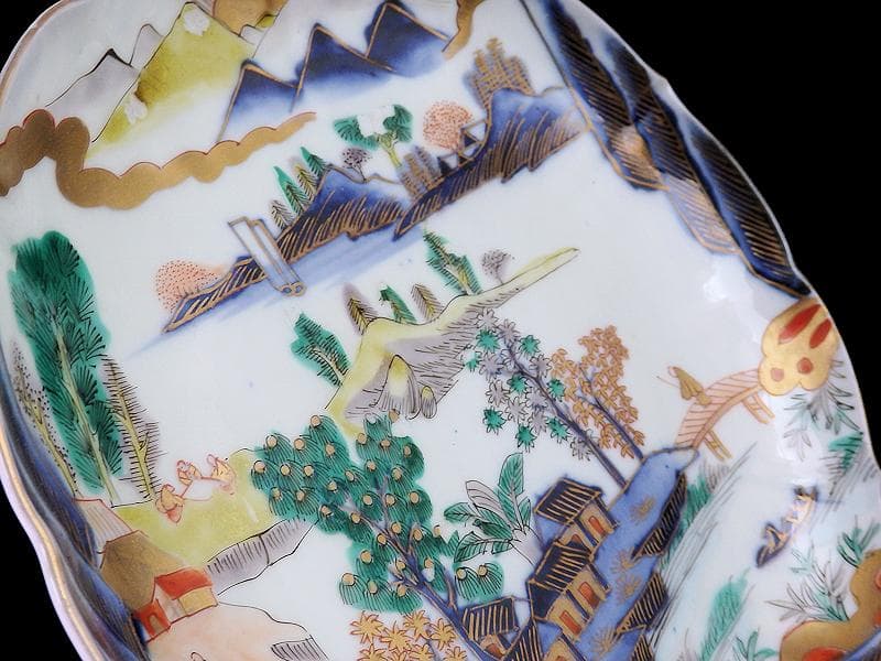 古伊万里　色絵　朝日に山水の図　7寸半皿　B295A-CQc