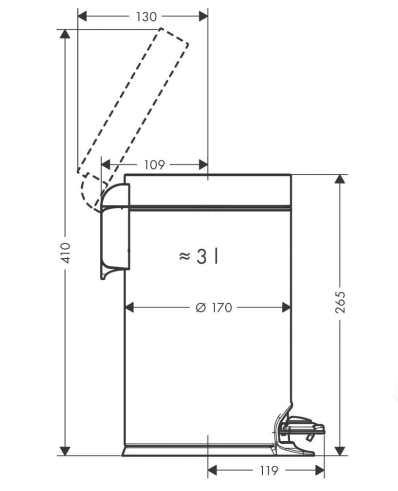 ハンスグローエ　ゴミ箱　3リットル　クローム