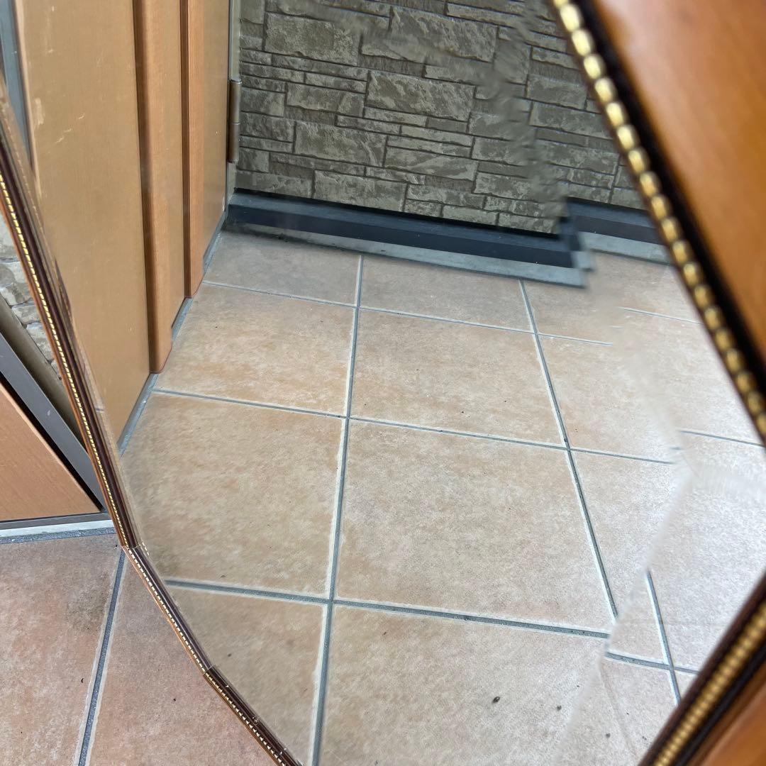 アンティーク調 イタリア製 8角 壁掛けミラー 鏡 木製額縁 ウォールミラー