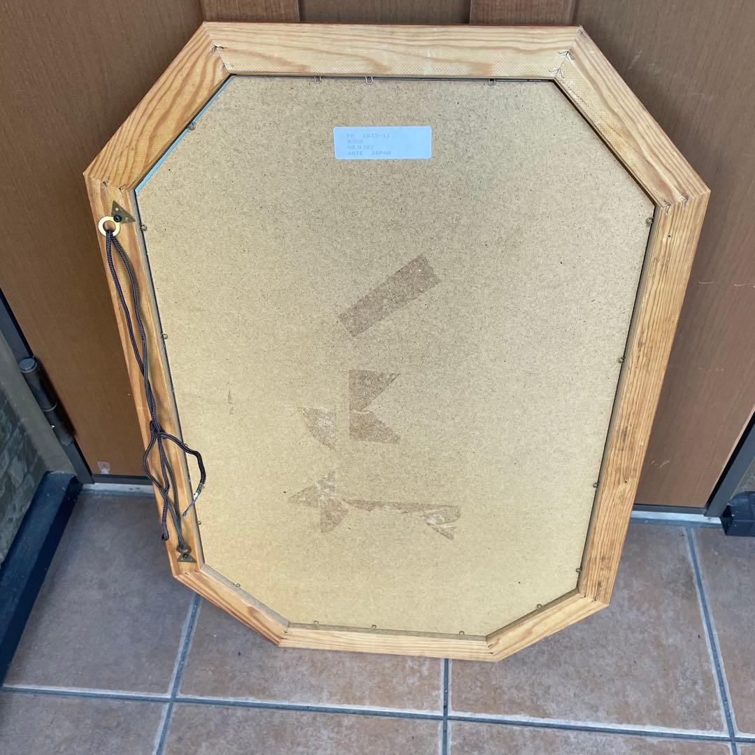 アンティーク調 イタリア製 8角 壁掛けミラー 鏡 木製額縁 ウォールミラー