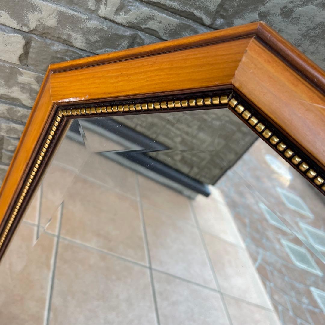 アンティーク調 イタリア製 8角 壁掛けミラー 鏡 木製額縁 ウォールミラー